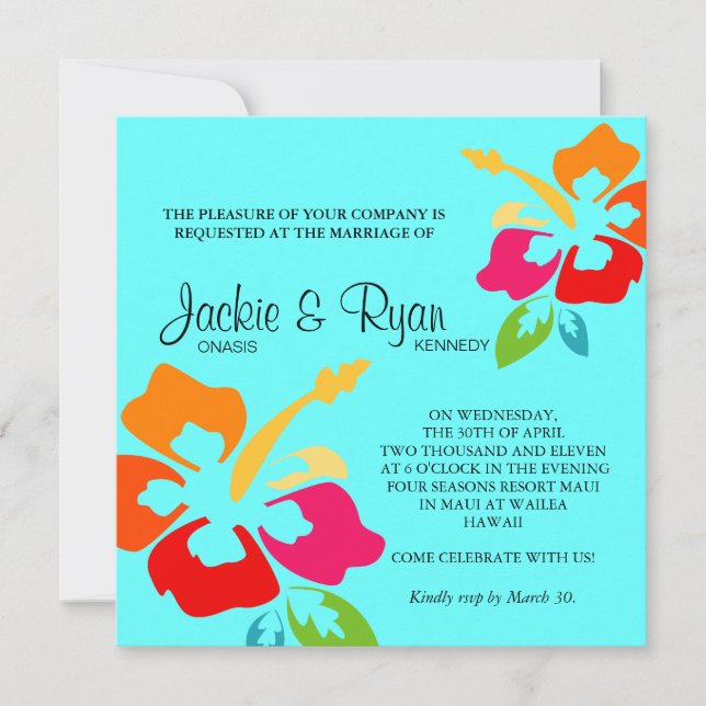 Invitation au mariage sur la plage Hibiscus Fleurs (Devant)