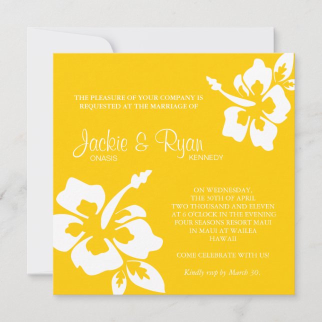 Invitation au mariage sur la plage Hibiscus Jaune  (Devant)