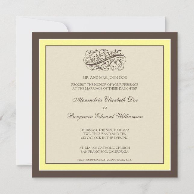 Invitation au mariage tout simple (canari) (Devant)