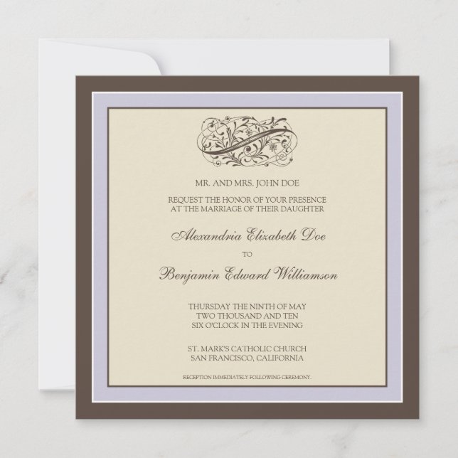 Invitation au mariage tout simple (lilas) (Devant)