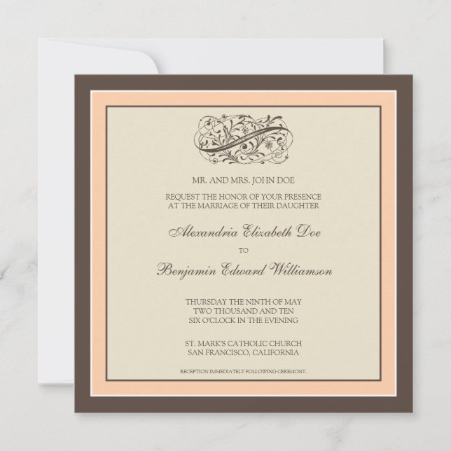 Invitation au mariage tout simple (pêche) (Devant)