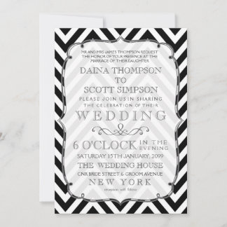 Invitation au mariage Vintage de Chevron noir et b