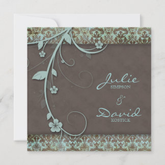 Invitation au mariage vintage Floral Blue Brown