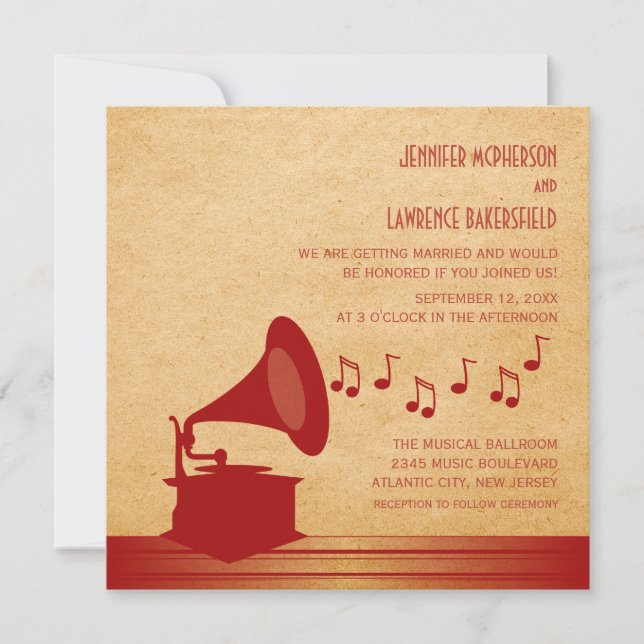 Invitation au mariage Vintage rouge (Devant)