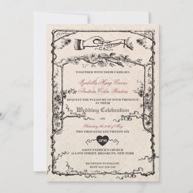 Invitation au mariage vintage #V3 (Devant)
