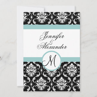 Invitation au Monogramme de Mariage damassé noir b