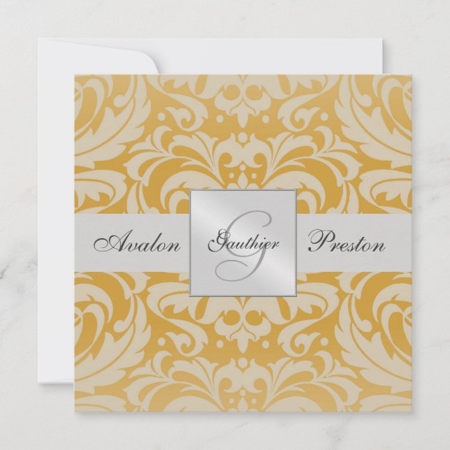 Invitation au Monogramme d'or Mariage damassé (Devant)