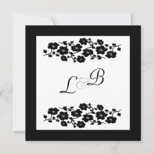 Invitation au monogramme floral noir et blanc