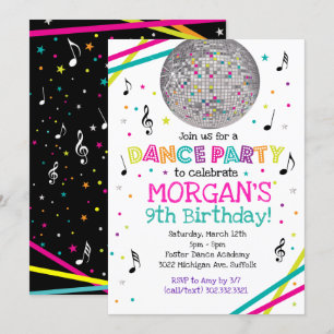 Invitation au néon de soirée dansante de lueur