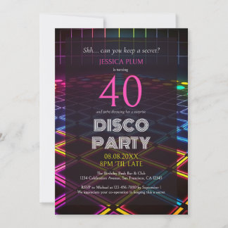 Invitation au Neon Disco Party pour le 40e anniver
