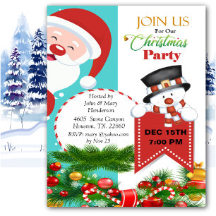 Invitation au Noël de Père Noël qui regarde