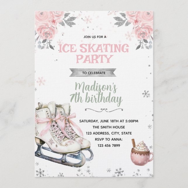 Invitation au patinage rose et argent d'hiver (Devant)