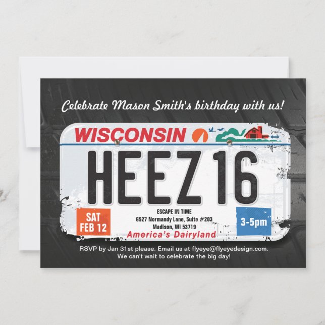 Invitation au permis du Wisconsin pour le 16e anni (Devant)