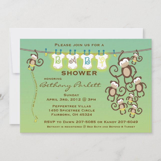 Invitation au petit Baby shower de singe (Devant)