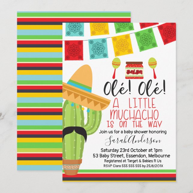 Invitation au petit Baby shower Muchacho Fiesta (Devant / Derrière)
