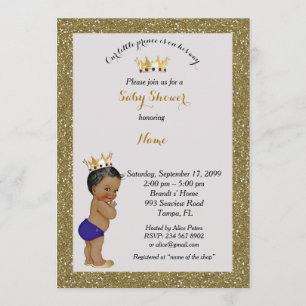 Invitation au petit Baby shower Prince, or, gris