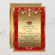 Invitation au petit Baby shower Prince, or, rouge