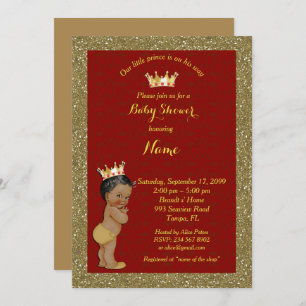 Invitation au petit Baby shower Prince, or, rouge