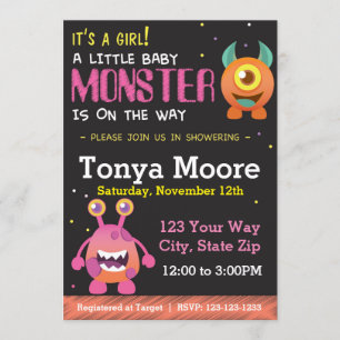 Invitation au petit Baby shower rose Monster