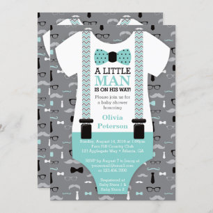 Invitation au petit Baby shower, Turquoise, noir