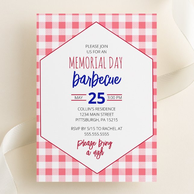 Invitation au pique-nique barbecue (Memorial Day Barbecue Party Invitation - Picnic Table Design - Pot Luck Memorial Day)