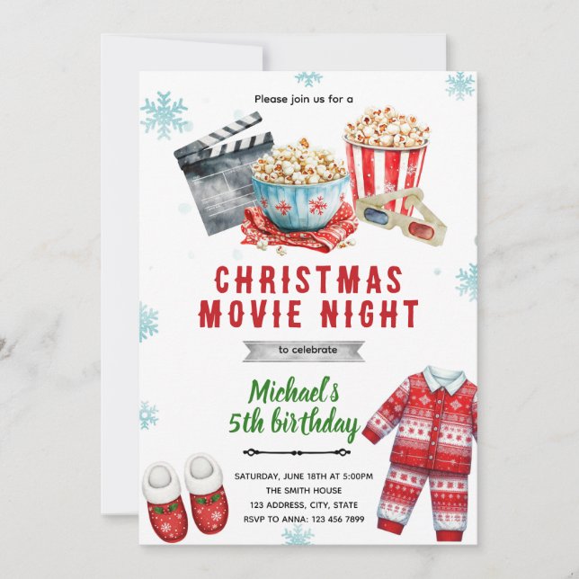 Invitation au pop-corn de film de Noël (Devant)
