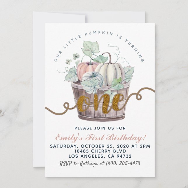 Invitation au premier anniversaire de citrouille (Devant)