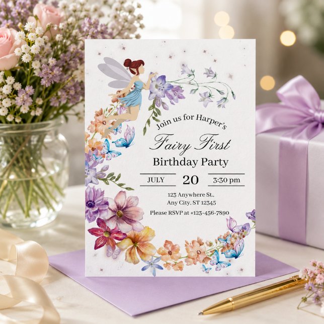 Invitation au premier anniversaire de fée (Créateur téléchargé)
