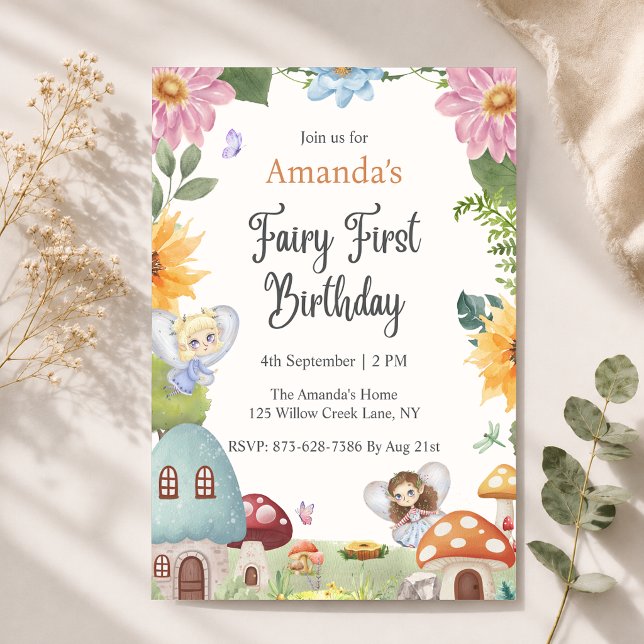 Invitation au premier anniversaire de fée (Front)