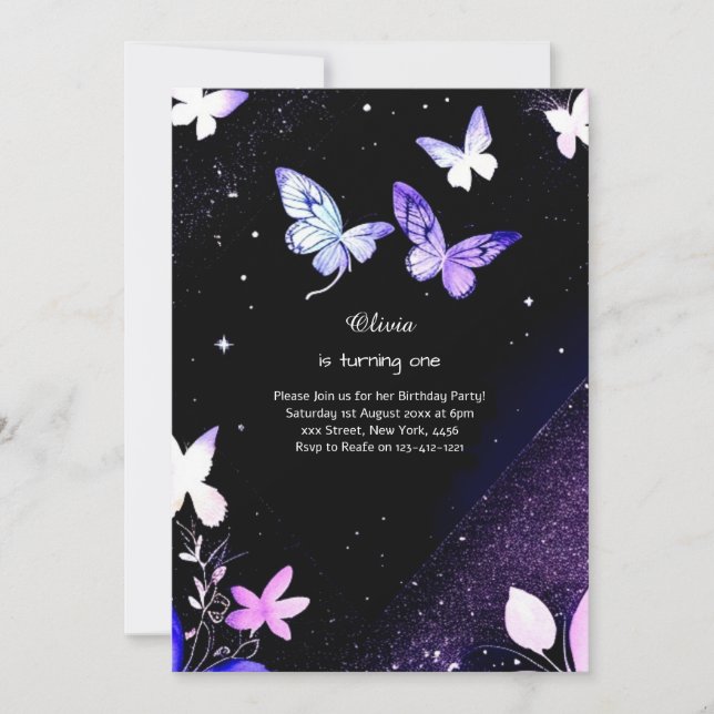 Invitation au premier anniversaire de papillon (Devant)