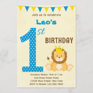 Invitation au premier anniversaire du lion mignon