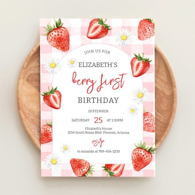 Invitation au premier anniversaire Strawberry Berr (Créateur téléchargé)