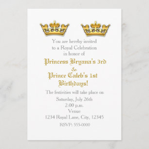 Invitation au Prince Princess Gold Crowns Twins Pa