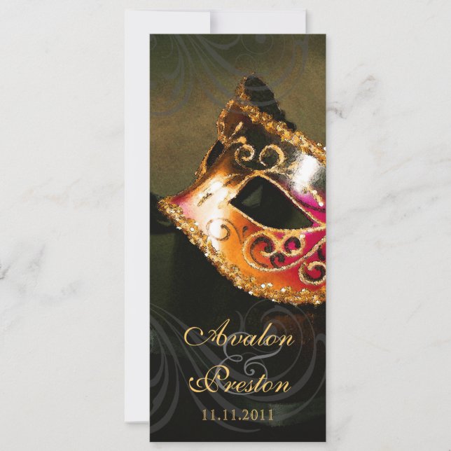 Invitation au programme de mariage mascarade d'or (Devant)
