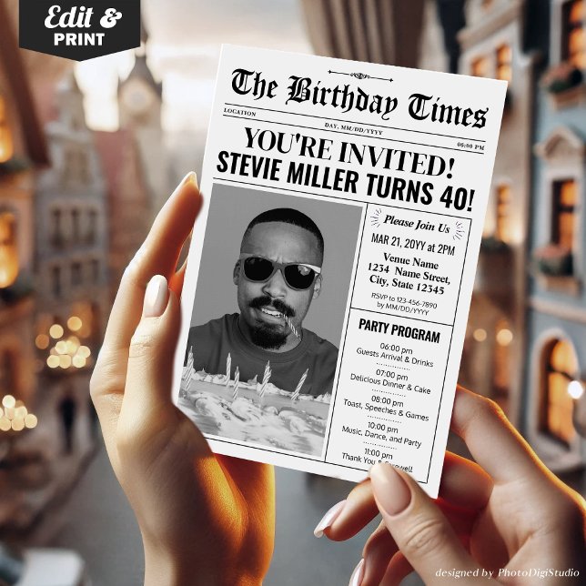 Invitation au programme du journal du 40e annivers (40th Birthday Newspaper Invitations with Program)