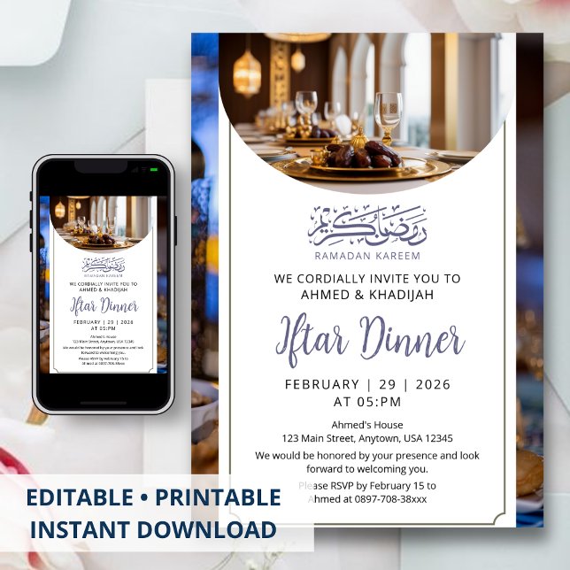 Invitation au Ramadan Iftar avec un cadre de table (Créateur téléchargé)