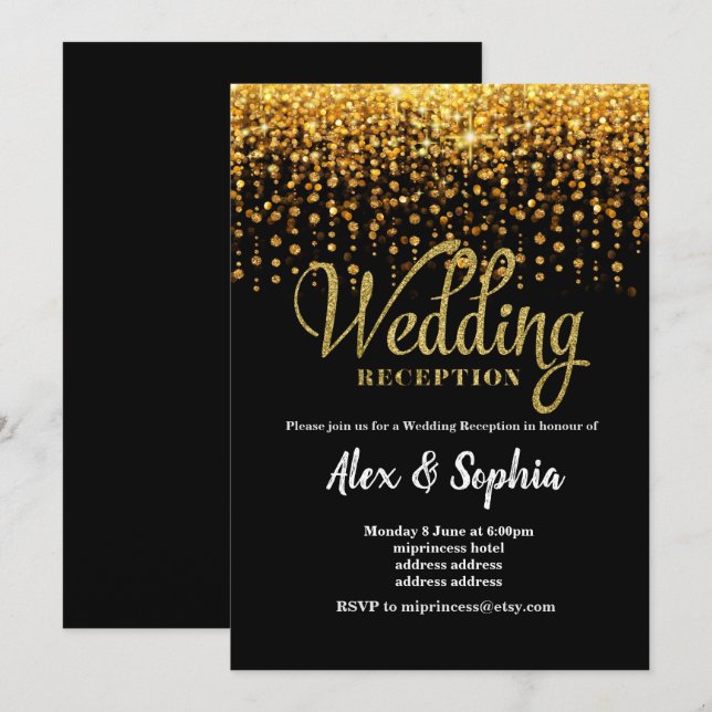 Invitation au réception de mariage, paillettes (Devant / Derrière)