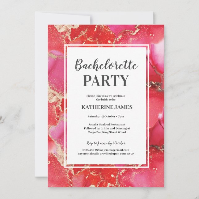 Invitation au Red Pink Gold Bachelorette Party (Devant)