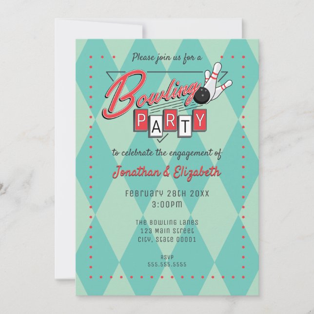 Invitation au Retro Logo Bowling Party (Devant)