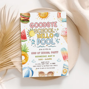 Invitation Au revoir école, bonjour piscine, fin de l'année s