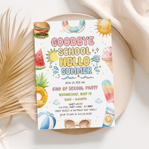 Invitation Au revoir l'école, bonjour l'été, fin de l'année s