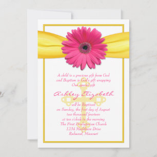 Invitation au ruban jaune rose Gerber Daisy