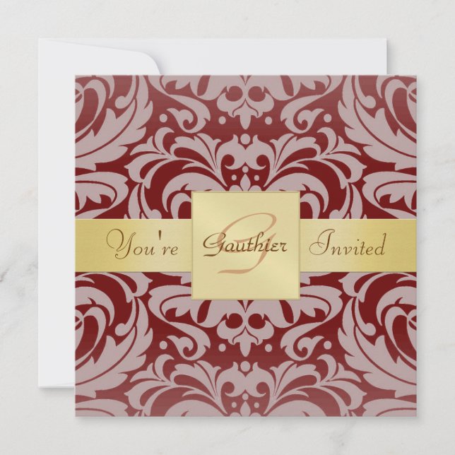 Invitation au ruban rouge Damask Gold de Holiday B (Devant)