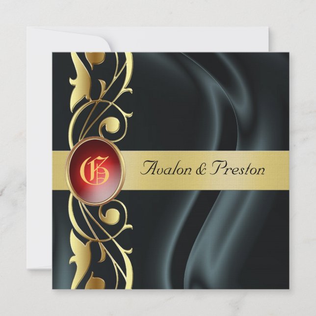 Invitation au ruby Marquis Black Silk Gold Scroll (Devant)