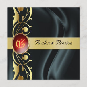 Invitation au ruby Marquis Black Silk Gold Scroll
