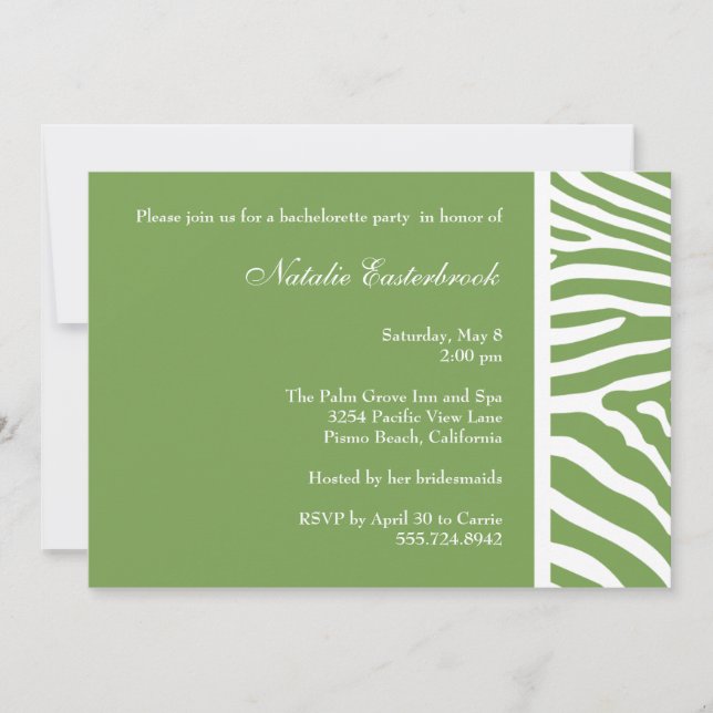 Invitation au Sage Green Zebra Bachelorette Party (Devant)