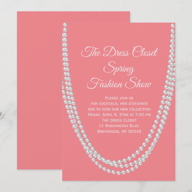 Invitation au salon de mode Coral and Pearls (Devant / Derrière)