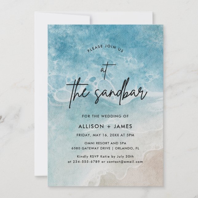 Invitation Au Sandbar Watercolor Beach Wedding (Devant)