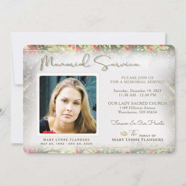 Invitation au service commémoratif de Noël Golden  (Devant)