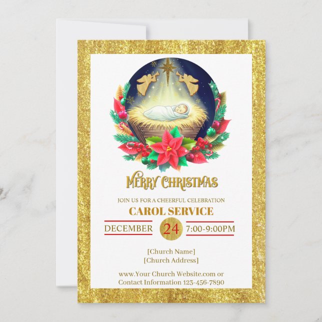 Invitation au service de Noël de chants de Noël (Devant)